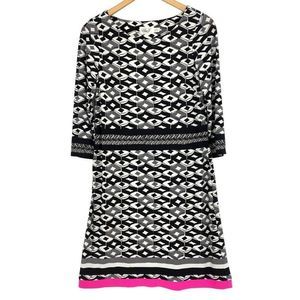 Eliza J Size 8 Knit Dress 2566 Geo Print 3/4 sleeve Stretch NWOT Nordstrom